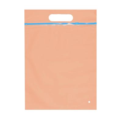 Пакет Zip Lock ПЕРСИКОВЫЙ с СИНИМ бегунком и вырубной РУЧКОЙ / 25х30+5 / 160 мкм