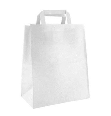 Пакет бумажный с плоскими ручками, белый, из первичного сырья, 240 х 140 х 280 мм